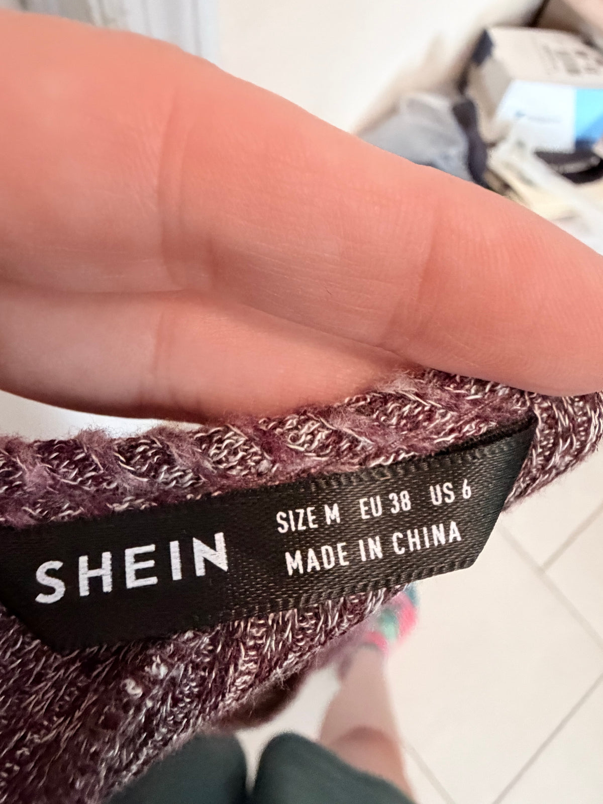 SHEIN Women’s Marled Purple Cropped Knit Sweater Balloon Sleeve Size Medium