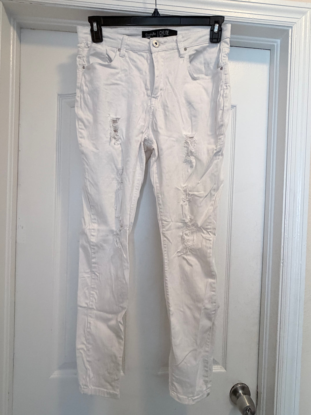 Simply Be Chloe White Distressed Skinny Jeans Size 14R Ripped Denim