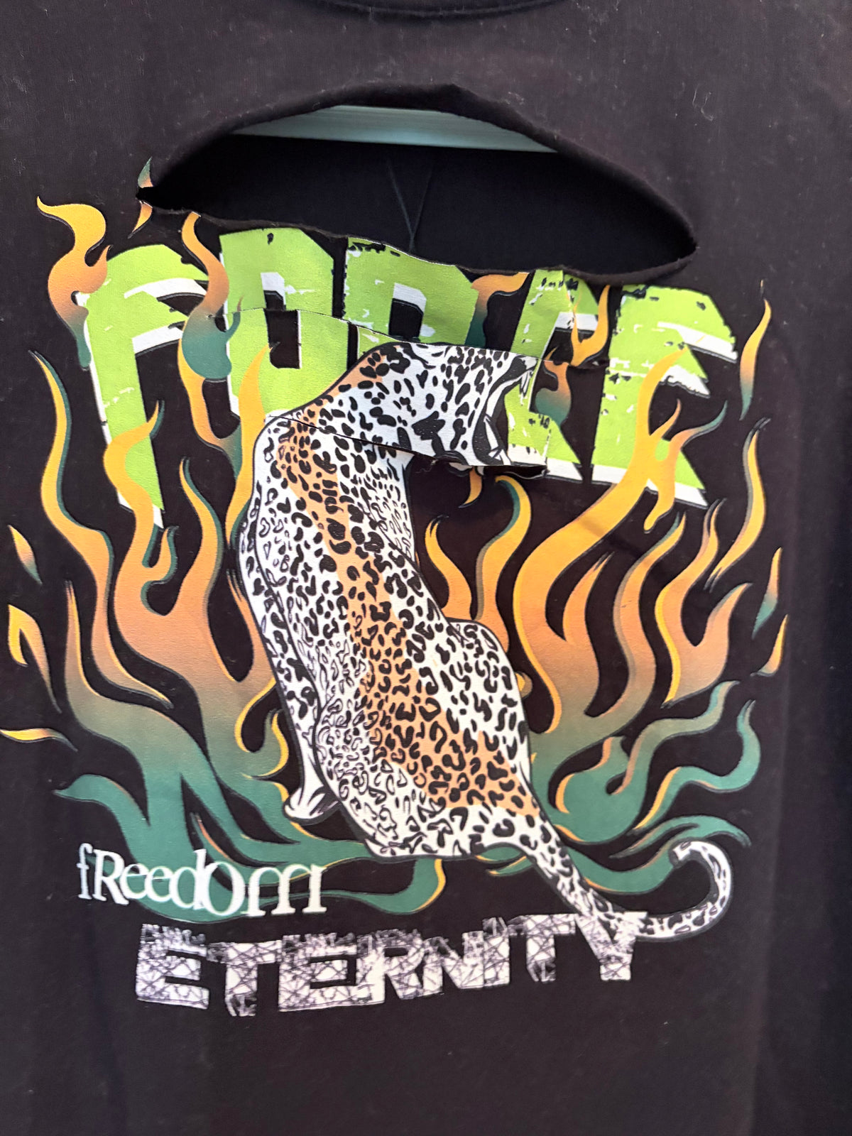 SHEIN Black Leopard Graphic Cutout Bodysuit Size Large Sleeveless