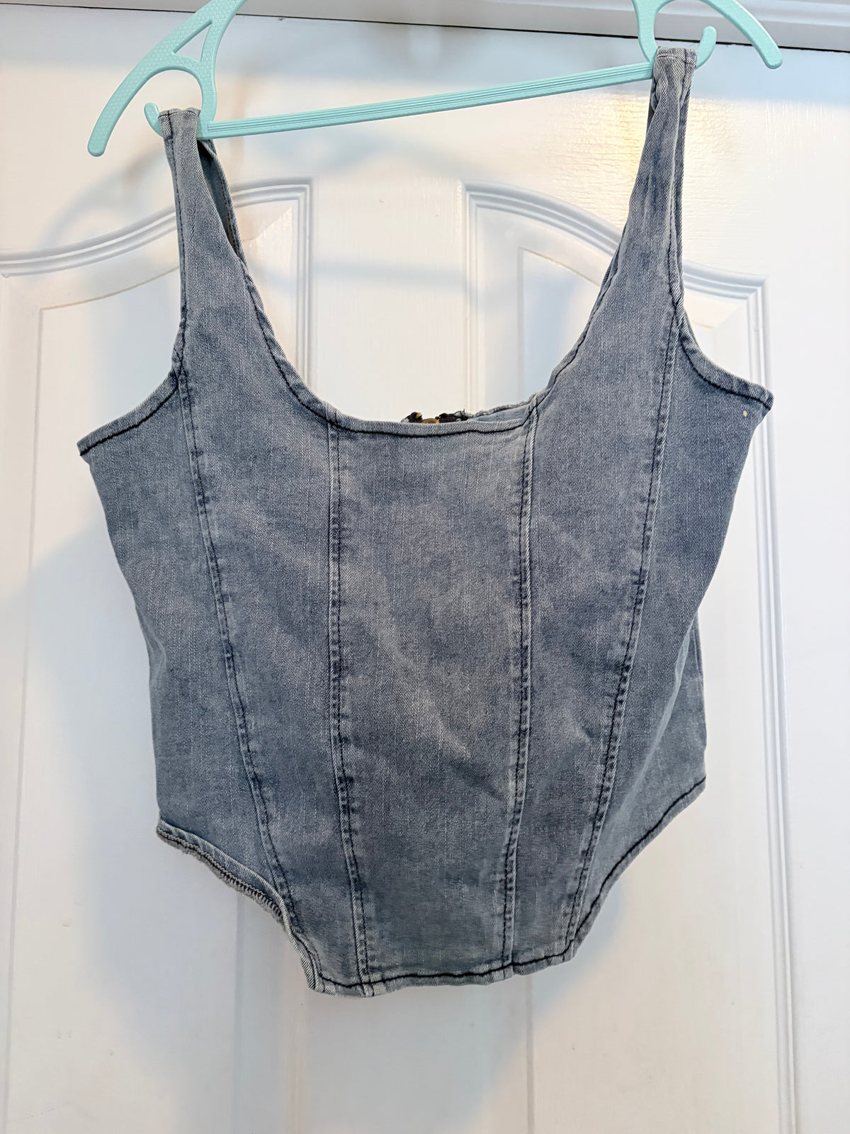 SHEIN Denim Corset Bustier Top Blue Wash Zip Back Size Large
