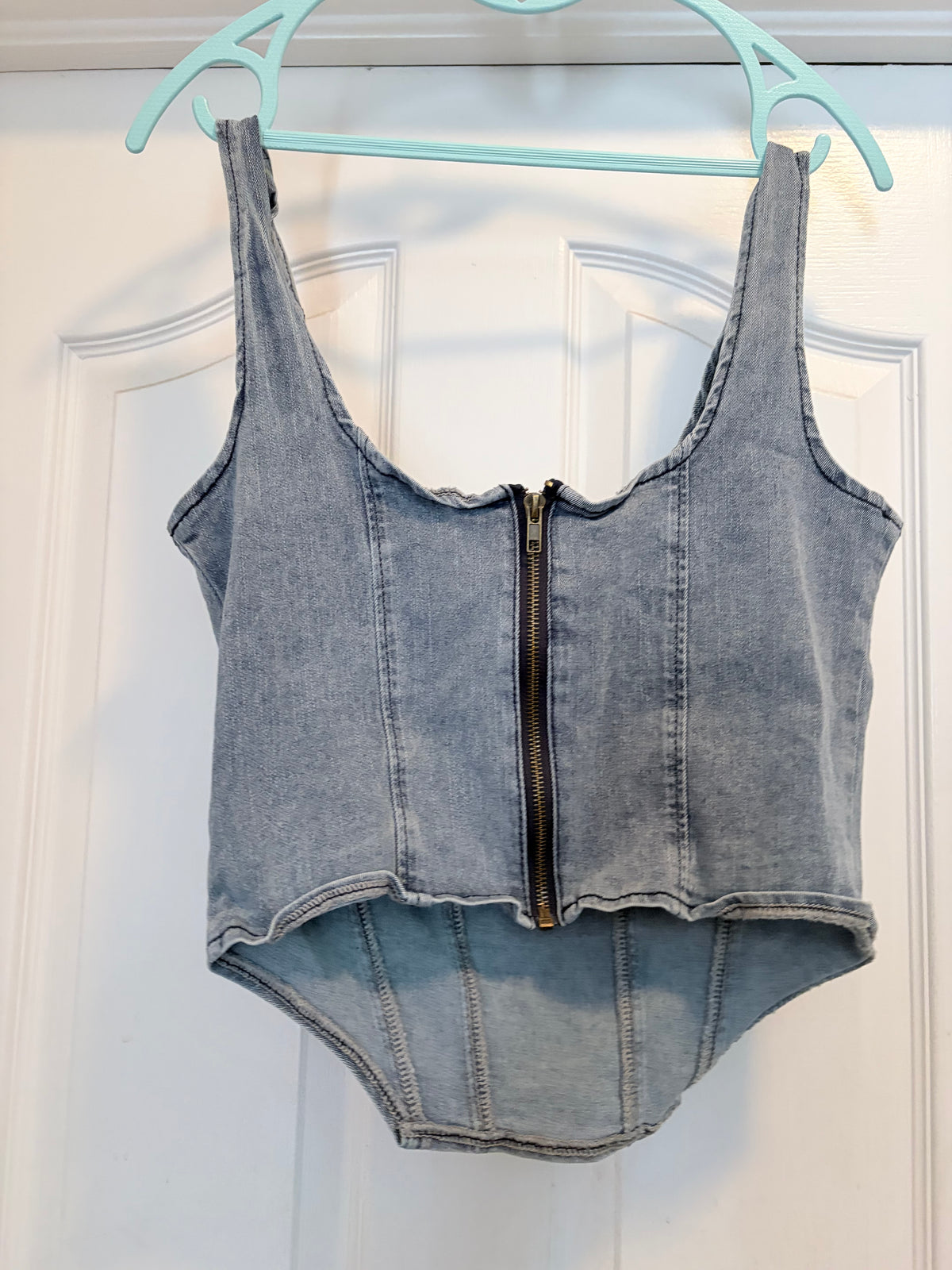 SHEIN Denim Corset Bustier Top Blue Wash Zip Back Size Large