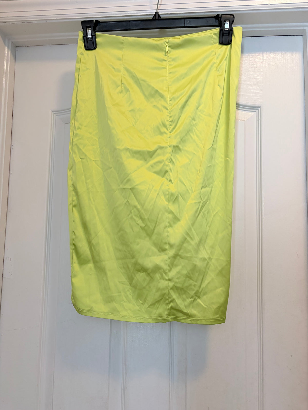 SHEIN Neon Lime Green Ruched Draped Midi Skirt Side Slit Size Large