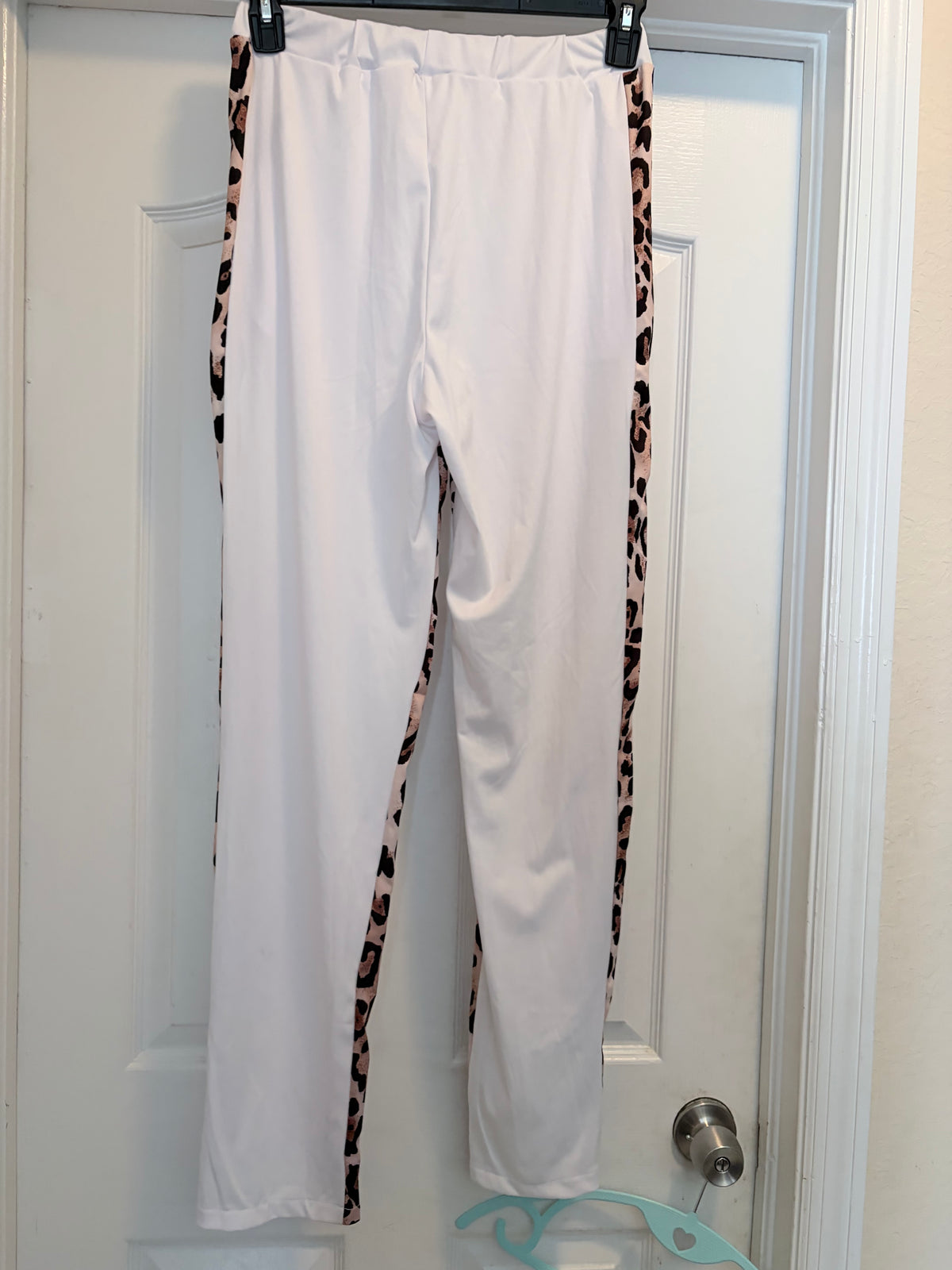 White Leopard Print Track Suit Set Jacket Pants Size Medium Zip Detail