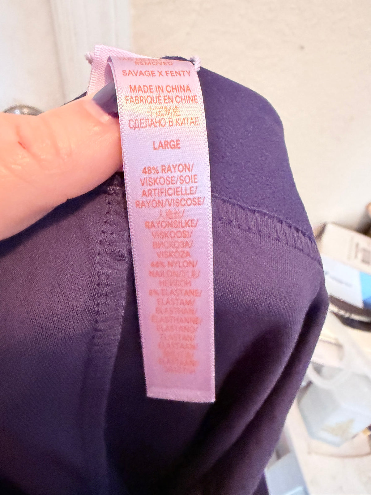 Savage X Fenty Purple Sports Bra Leggings Set Size Large Metallic Logo NWT