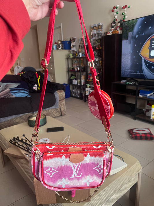 Vibrant Pink Multi-Pouch Crossbody Set