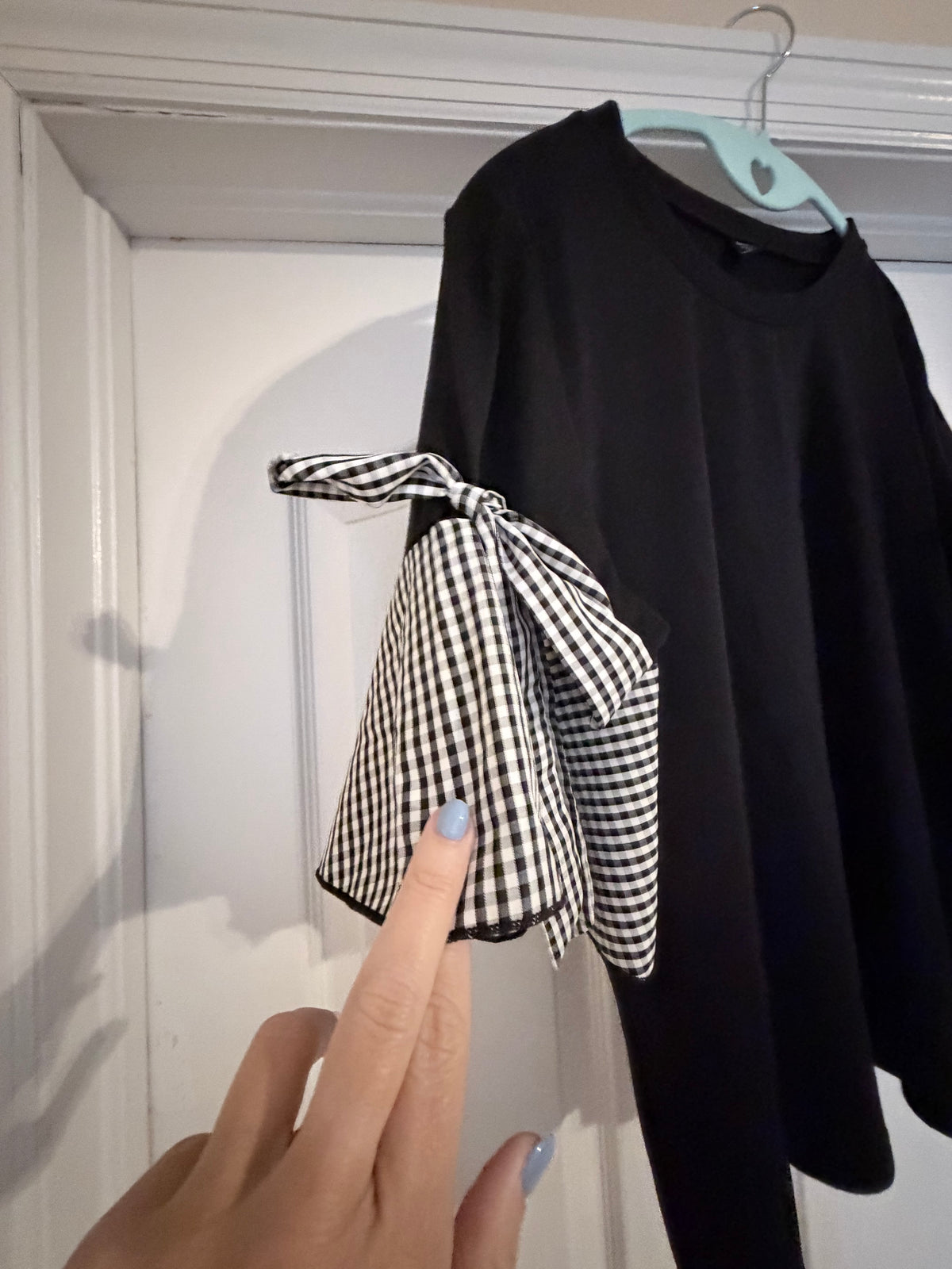 SHEIN Curve Black Gingham Bow Sleeve Top Size 0XL