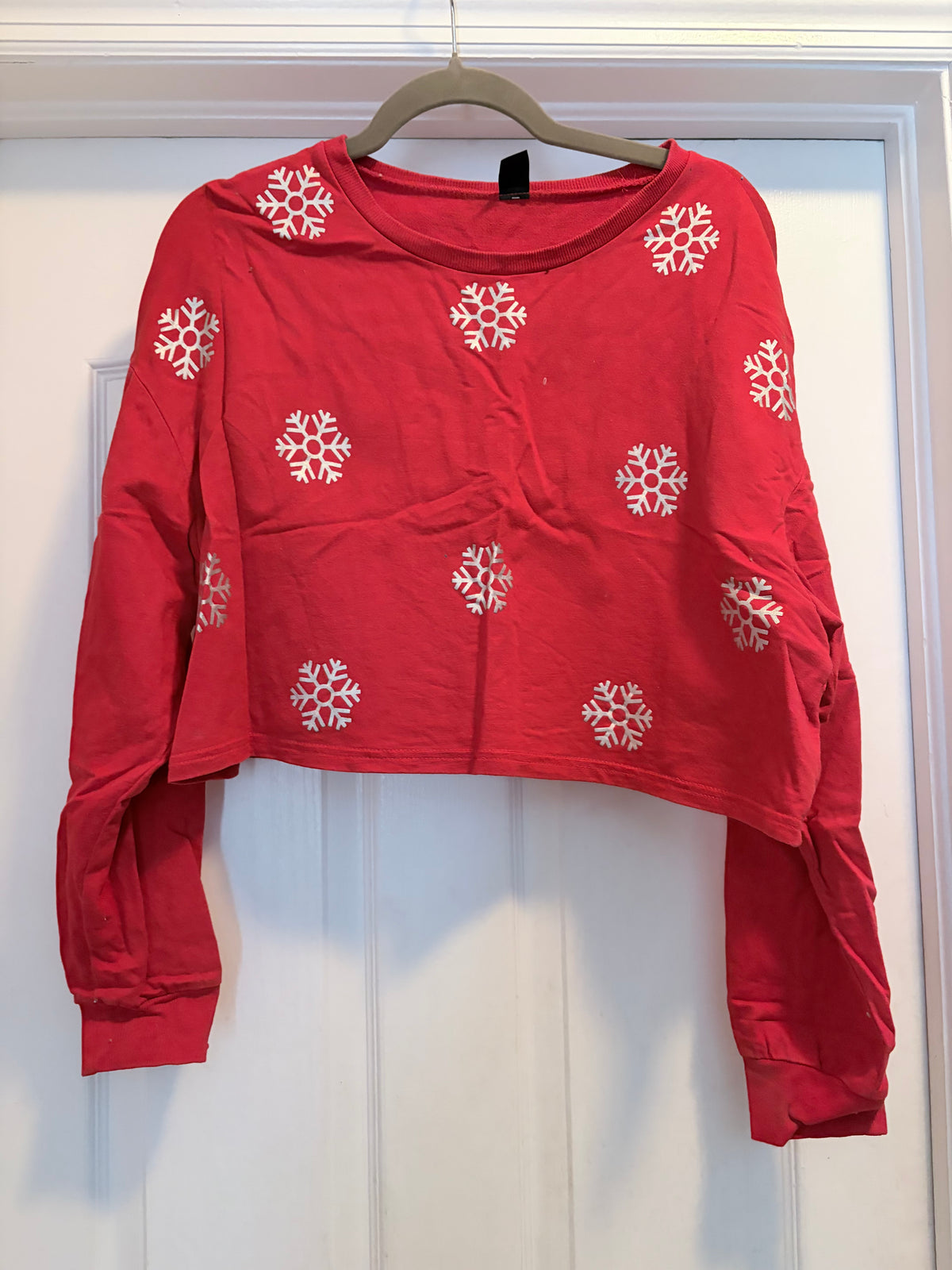 SHEIN Curve Red Snowflake Cropped Long Sleeve Top Size 1XL