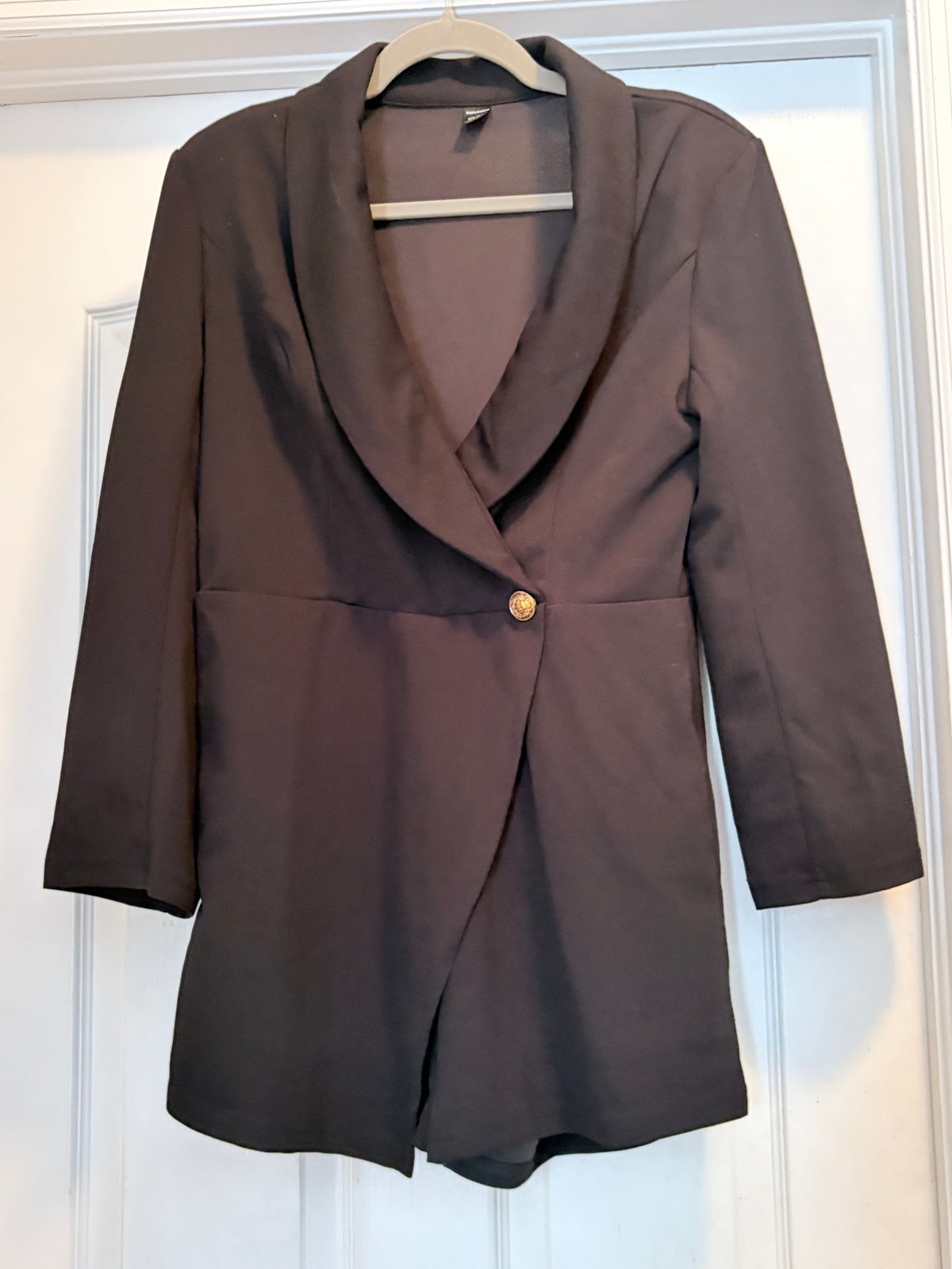 evoluSHEIN Black Longline Blazer Jacket Gold Button Size Large