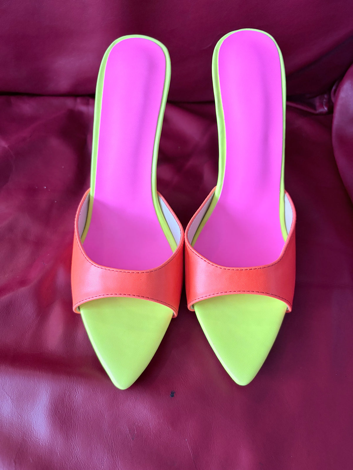 Neon Colorblock Pointed Toe Stiletto Heel Mules Size EU 42