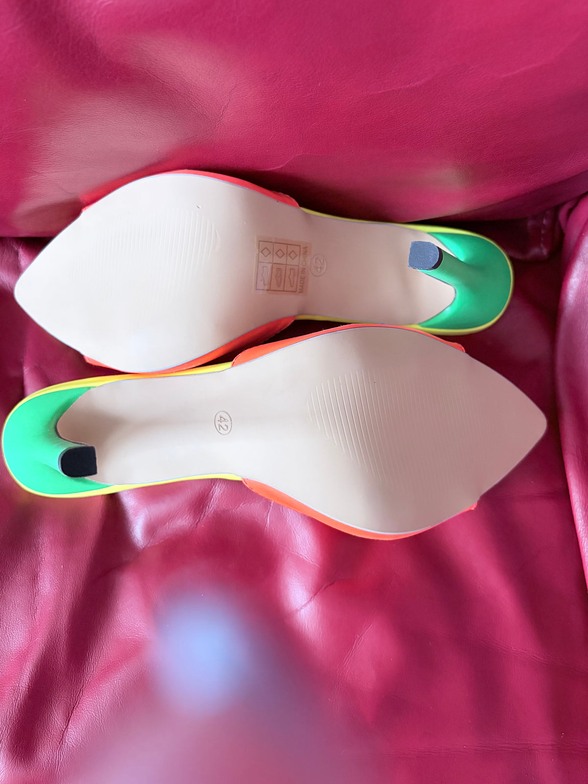 Neon Colorblock Pointed Toe Stiletto Heel Mules Size EU 42