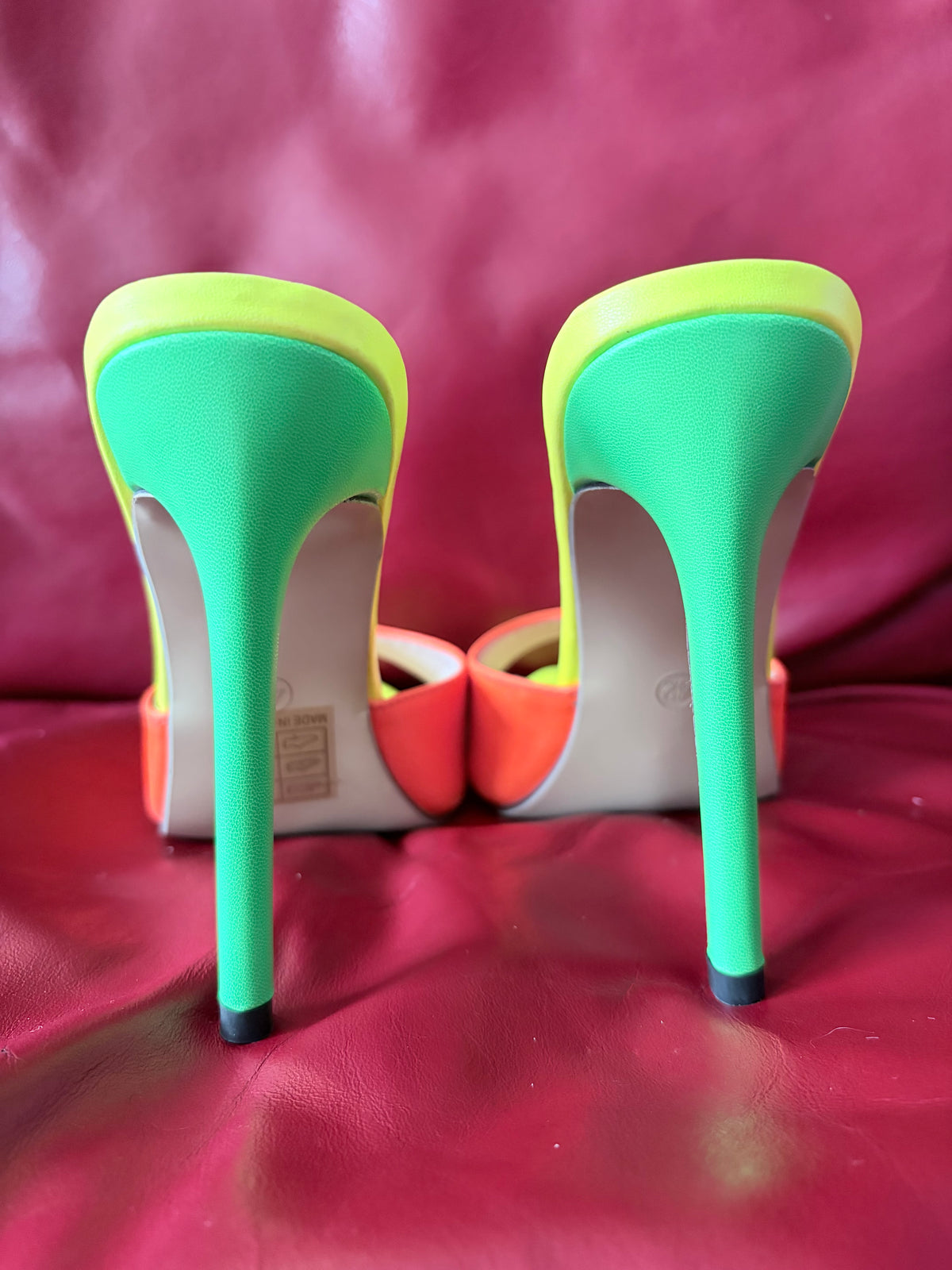Neon Colorblock Pointed Toe Stiletto Heel Mules Size EU 42