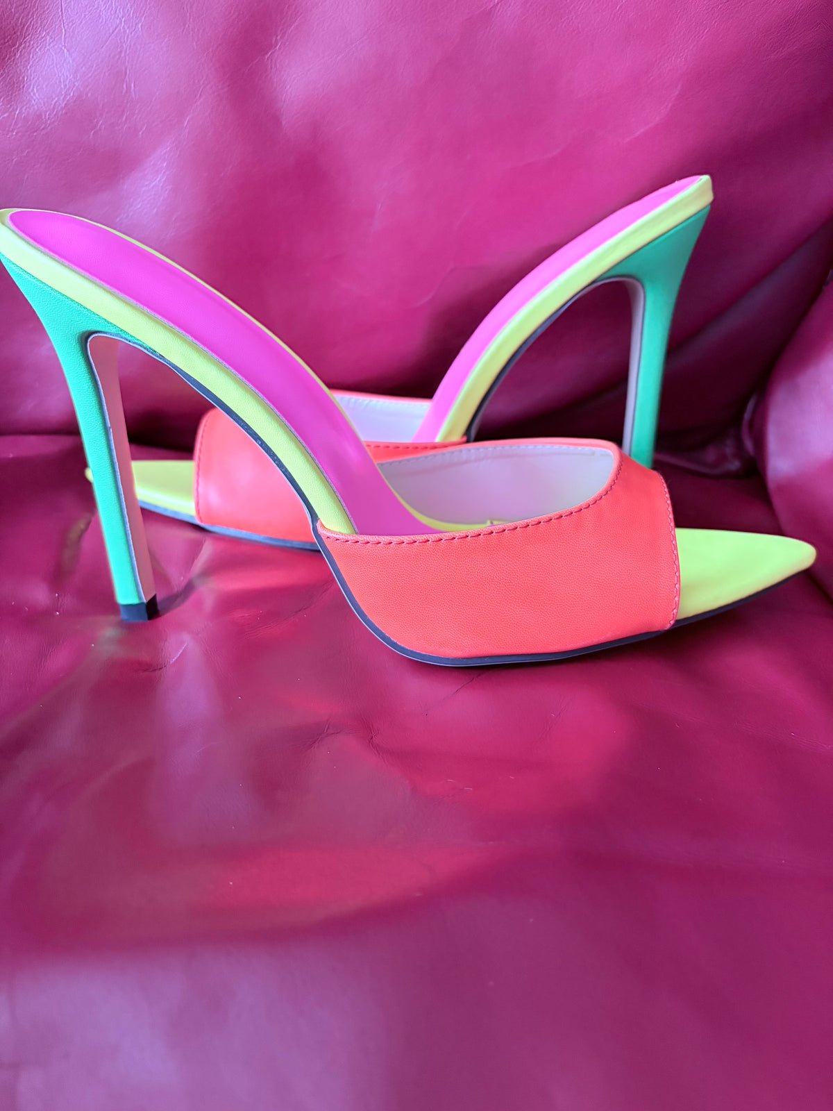 Neon Colorblock Pointed Toe Stiletto Heel Mules Size EU 42