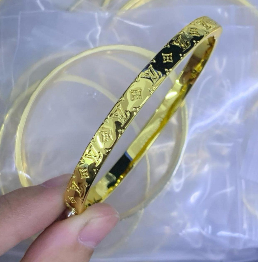 Logo Engraved Gold Bracelet