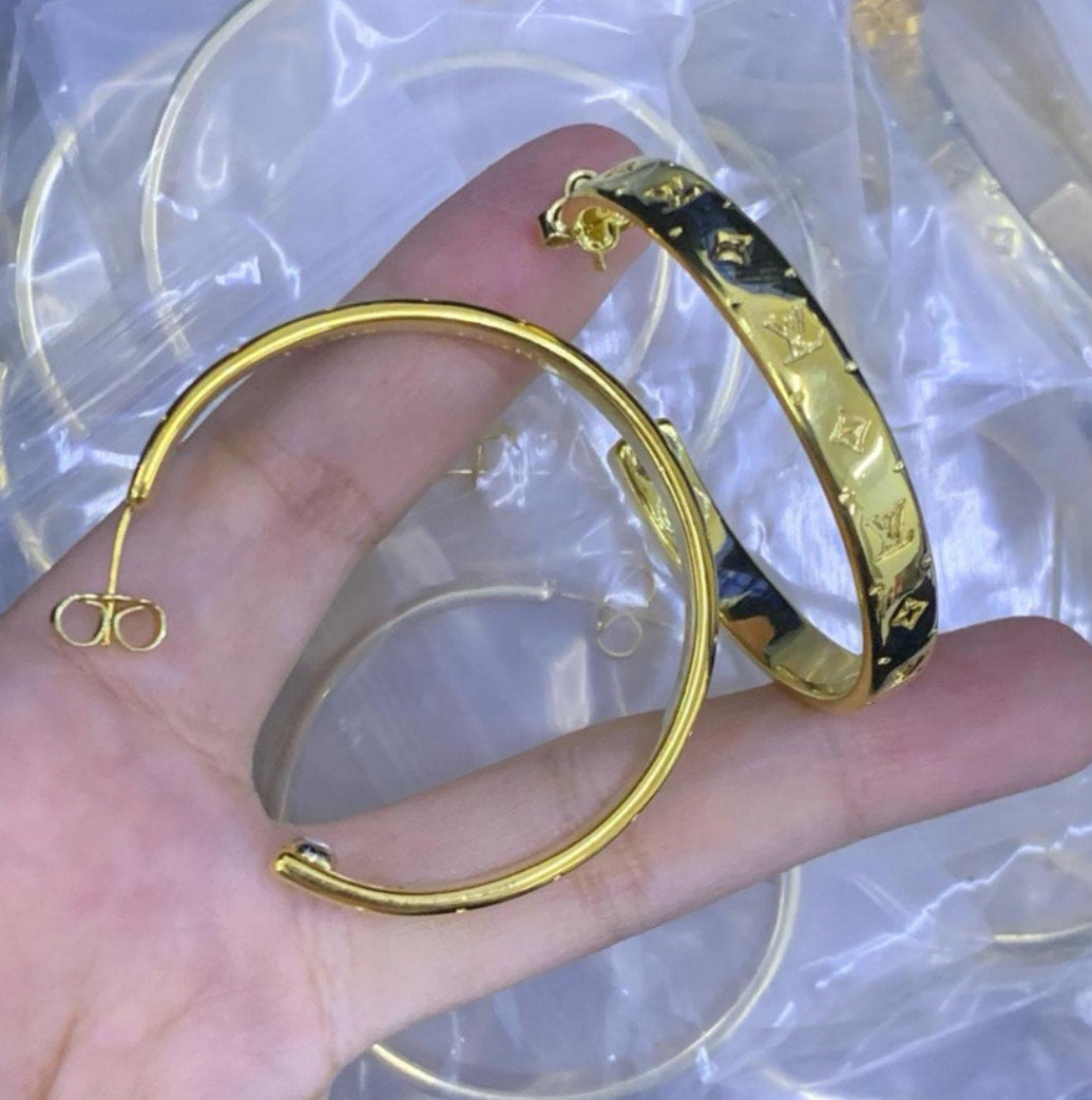 Logo Engraved Gold Hoops
