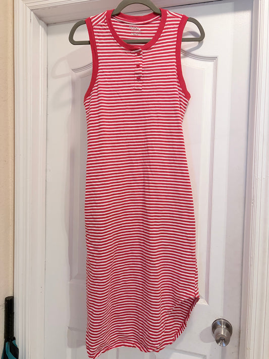 Time and Tru Red White Striped Sleeveless Henley Maxi Dress Size Medium