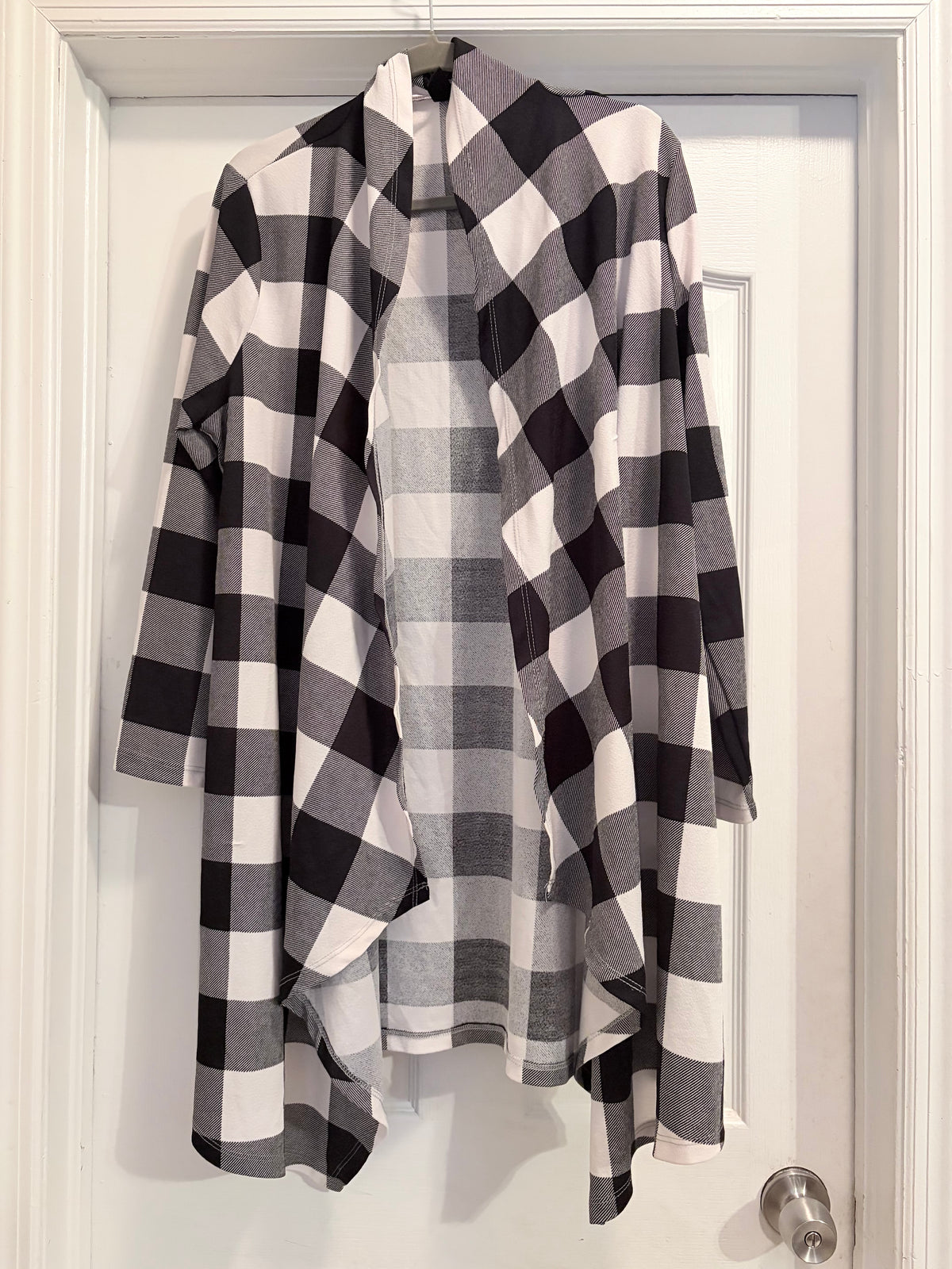 Emery Rose Black White Buffalo Plaid Waterfall Cardigan Size 1XL