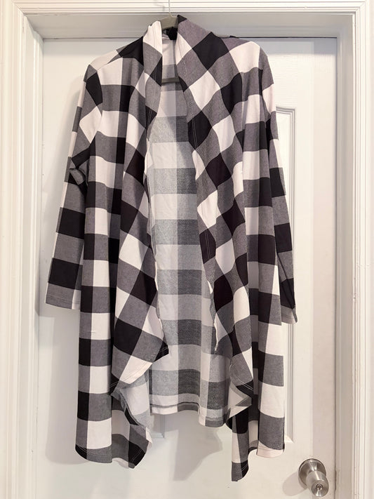 Emery Rose Black White Buffalo Plaid Waterfall Cardigan Size 1XL