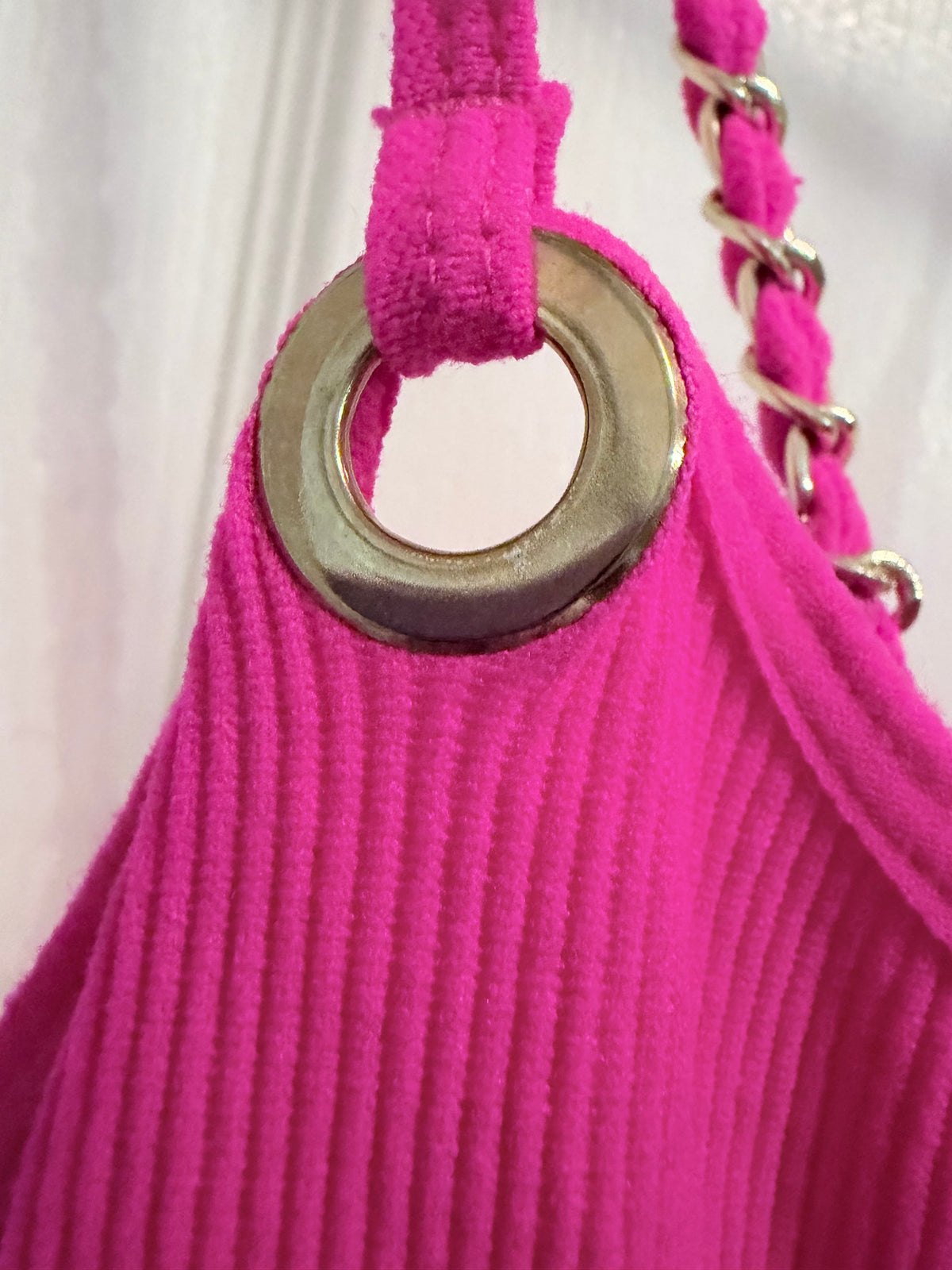 Fct. With Love Basics Hot Pink Ribbed Chain Strap Bodysuit Size Large
