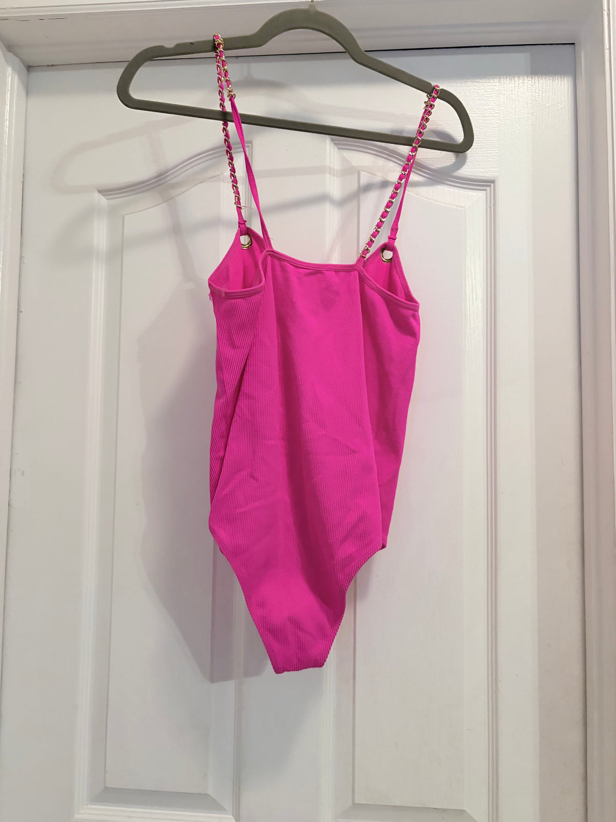 Fct. With Love Basics Hot Pink Ribbed Chain Strap Bodysuit Size Large
