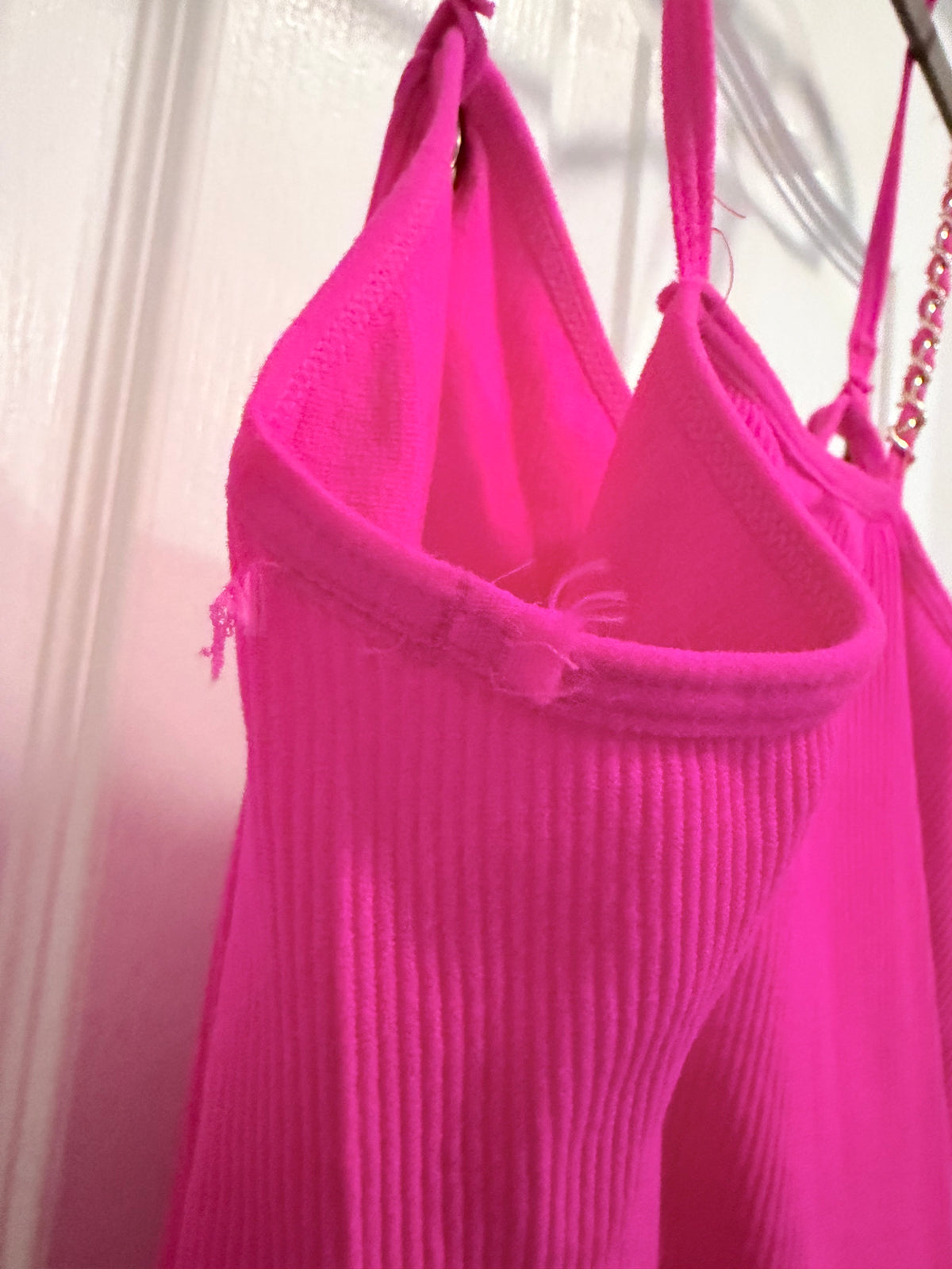 Fct. With Love Basics Hot Pink Ribbed Chain Strap Bodysuit Size Large