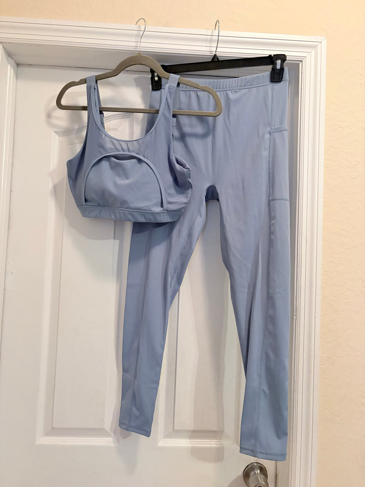 Mono B Light Blue Sports Bra & High Waist Leggings Set Size Large