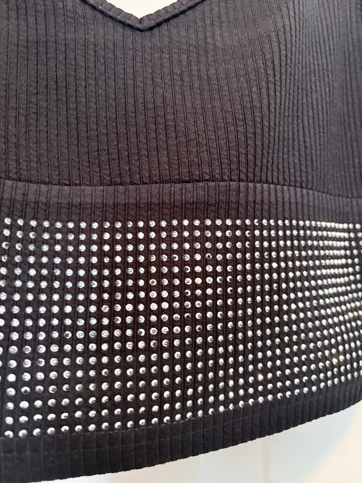 SHEIN Black Ribbed Rhinestone V Neck Cropped Tank Top Size Large