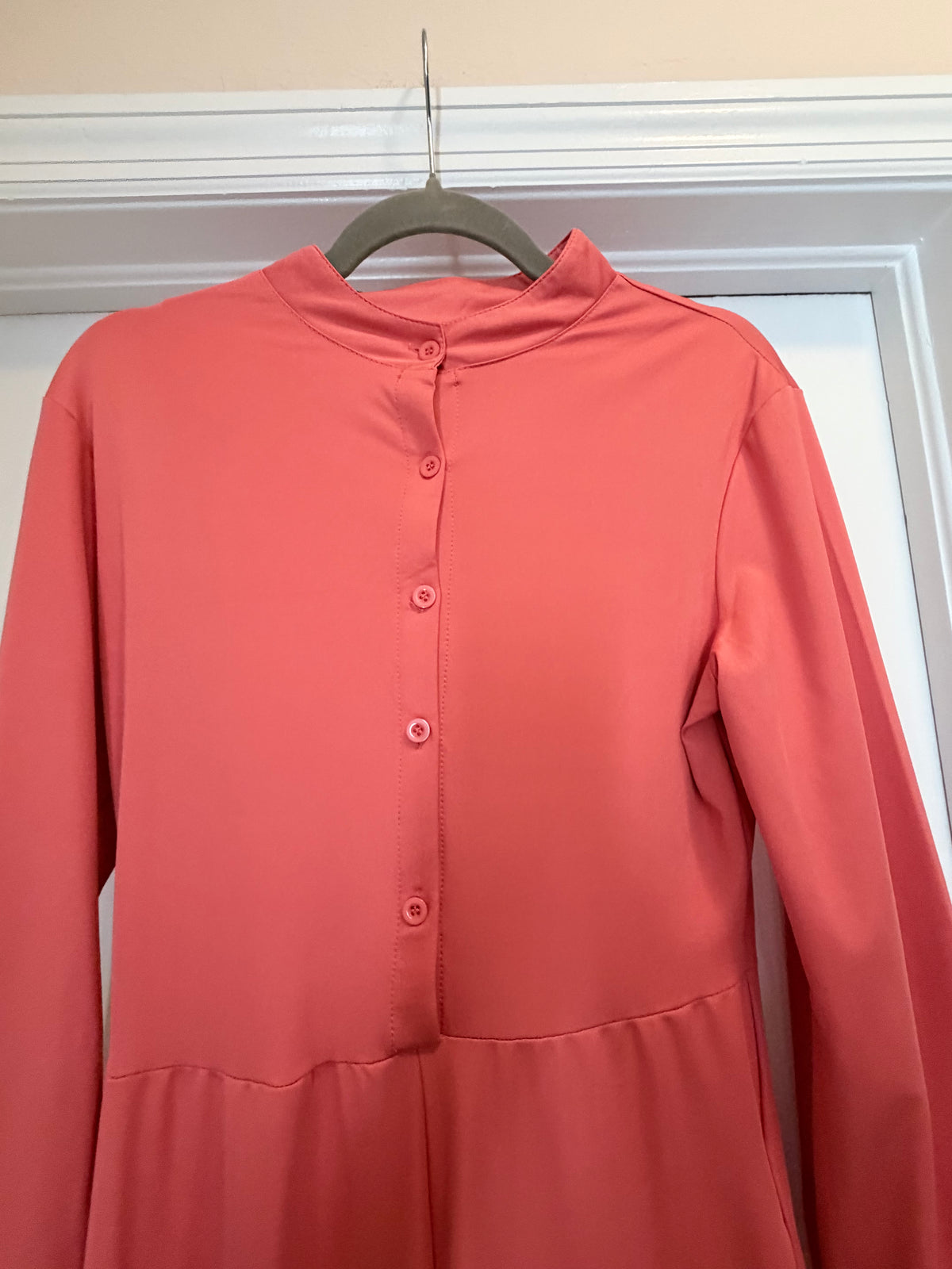 Coral Pink Long Sleeve Button Front Wide Leg Jumpsuit Size Medium