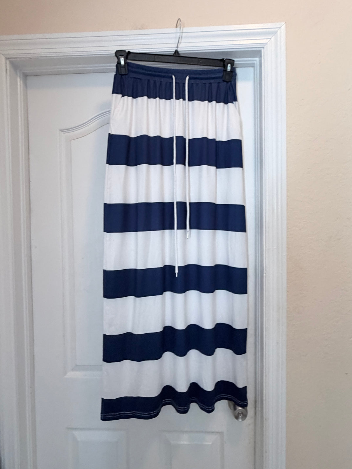Navy Blue & White Nautical Anchor Top and Striped Maxi Skirt Set Size Large