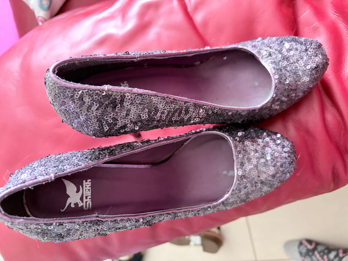 Shiekh Purple Silver Sequin Platform Stiletto Heels Size 9