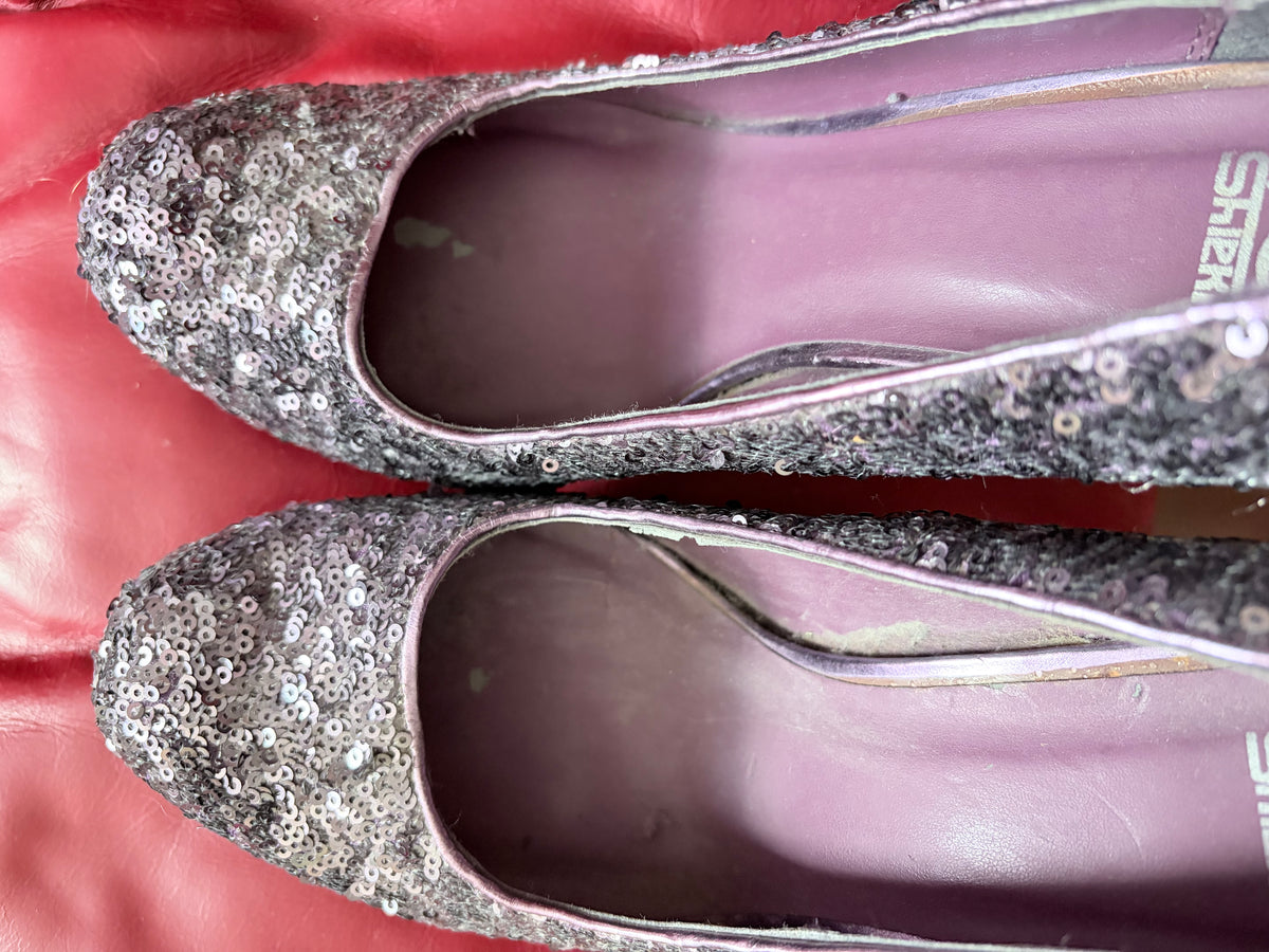 Shiekh Purple Silver Sequin Platform Stiletto Heels Size 9