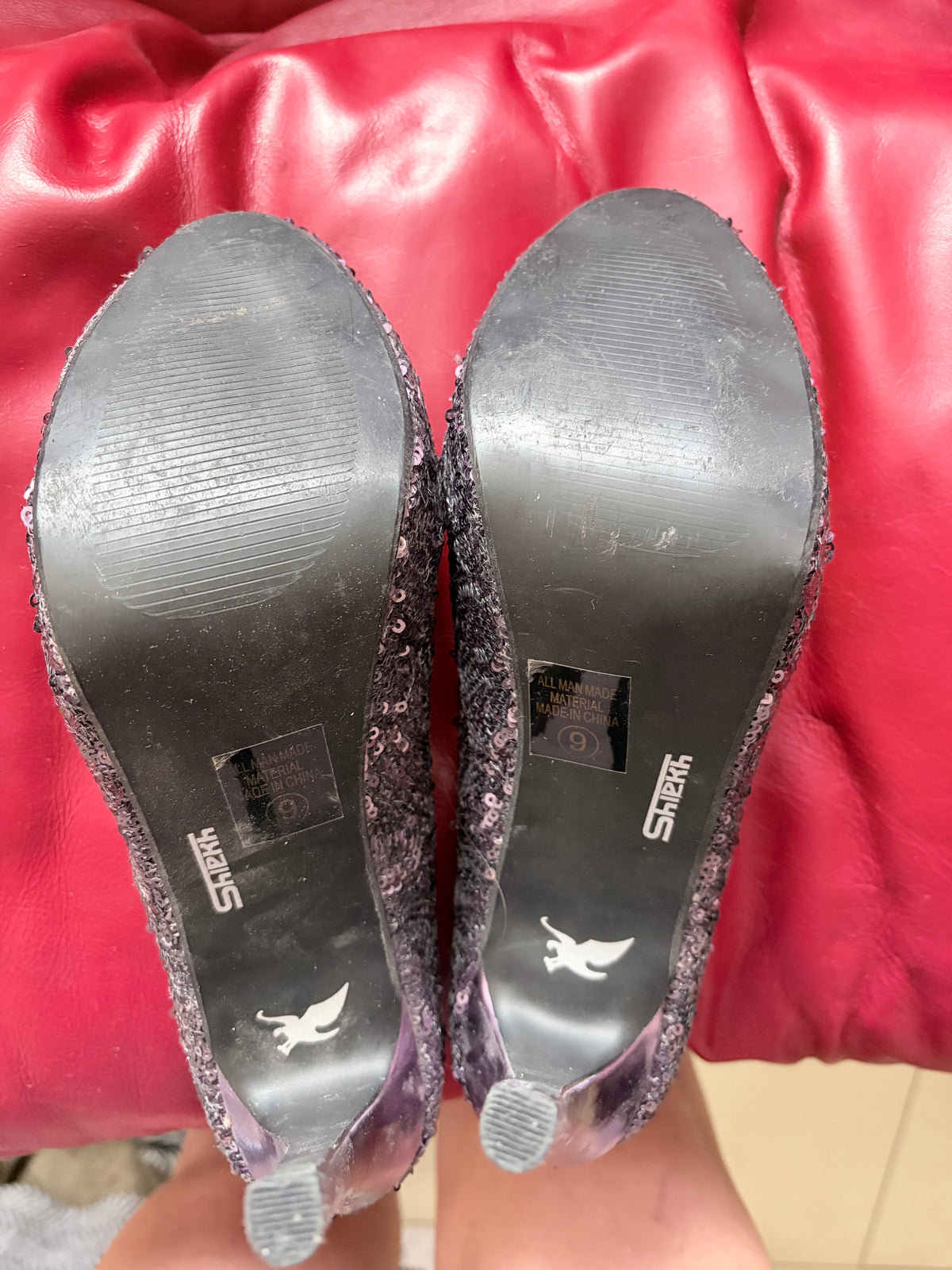 Shiekh Purple Silver Sequin Platform Stiletto Heels Size 9