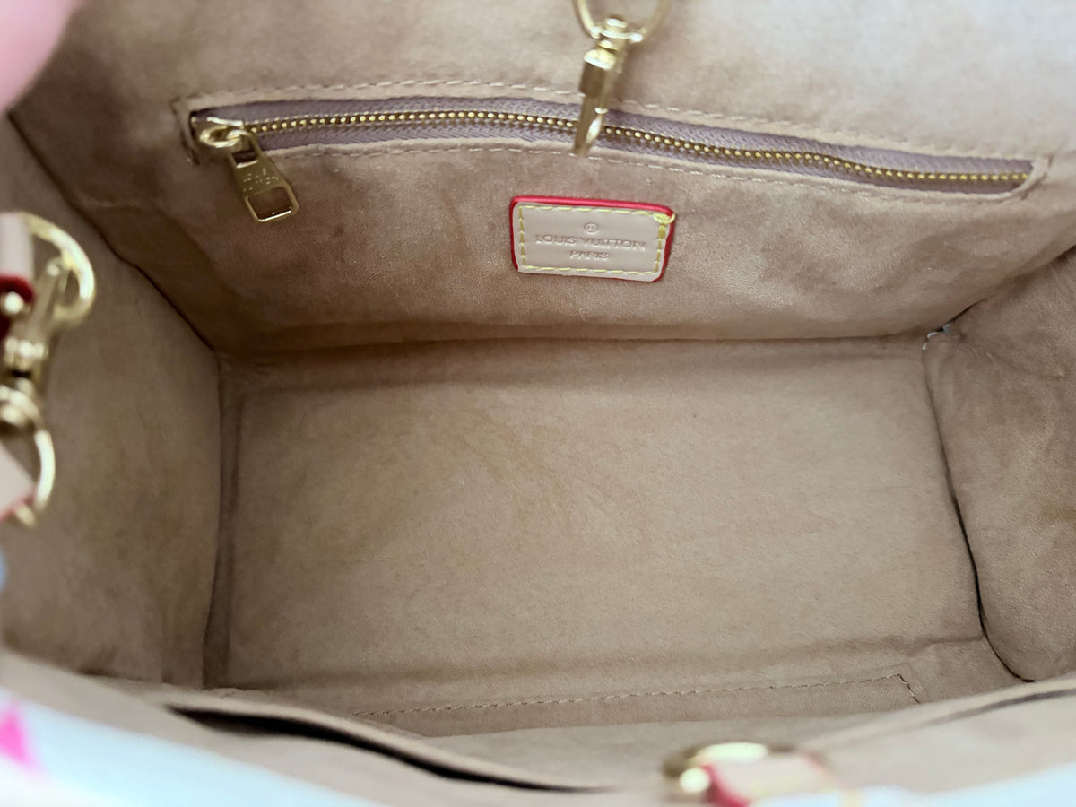 White Multicolor Monogram Satchel Handbag with Pouch