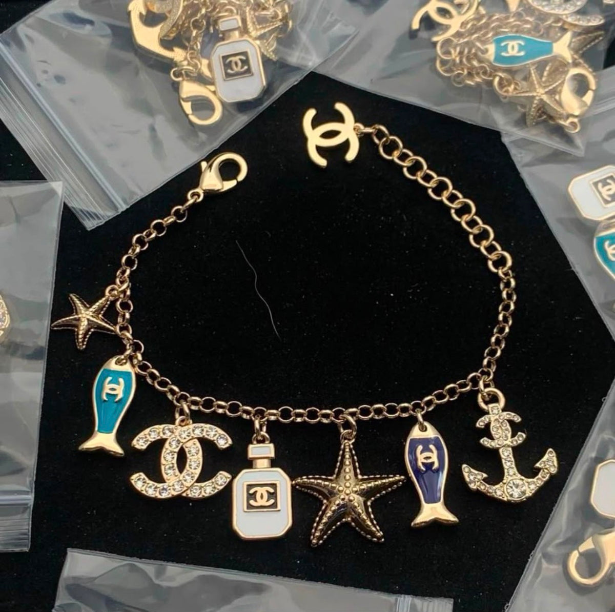 Gold Tone Nautical Ocean Charm Bracelet