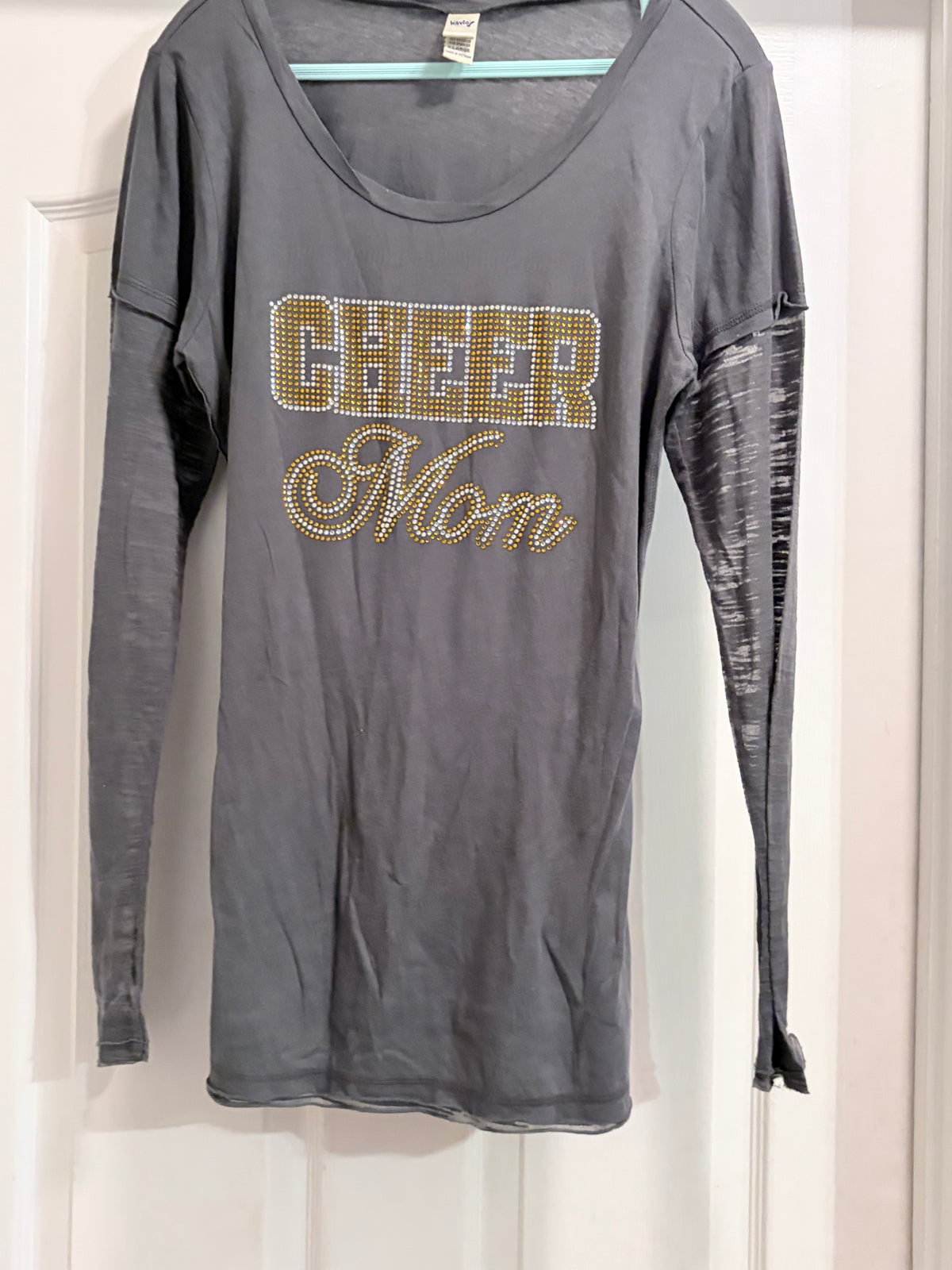 Cheer Mom Rhinestone Long Sleeve Layered Look Top