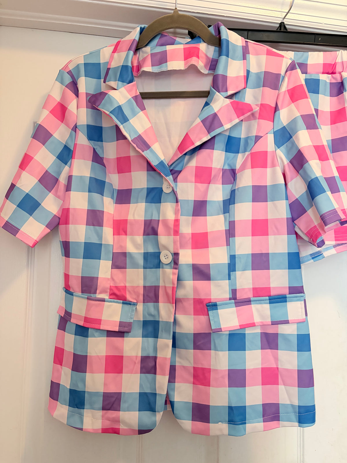 Pink Blue Purple Plaid Blazer & Shorts Set L