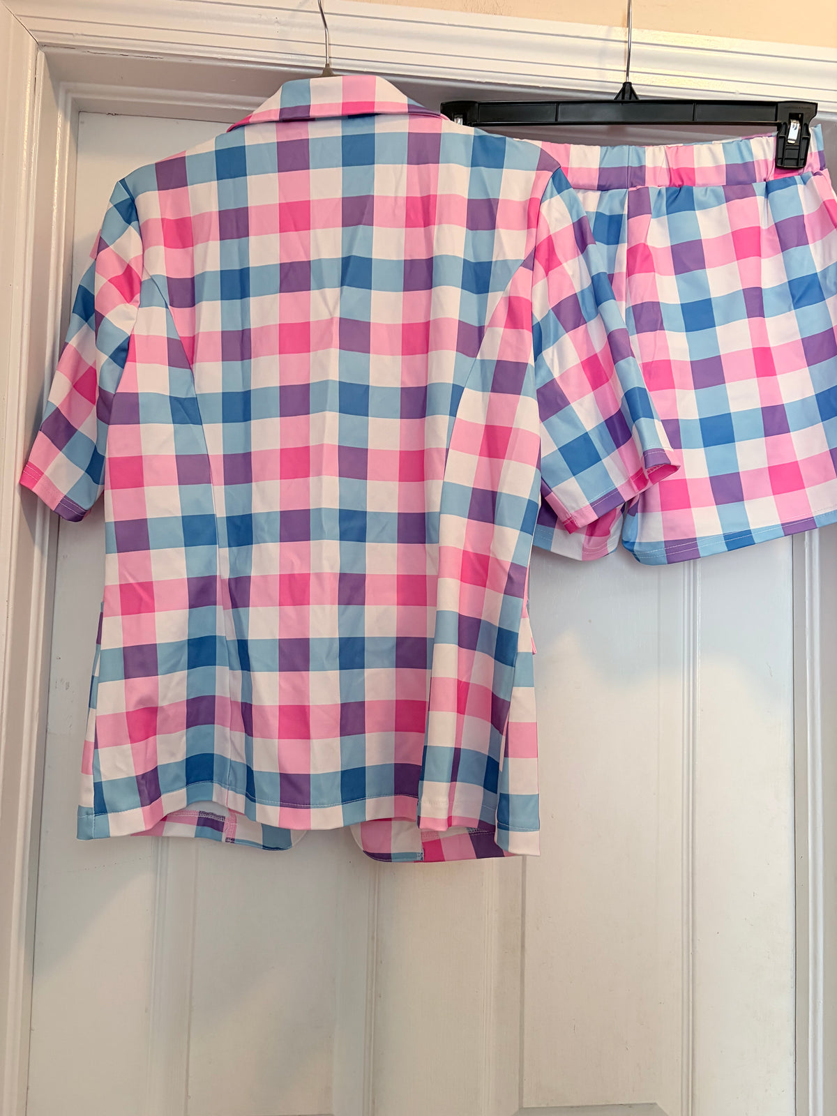 Pink Blue Purple Plaid Blazer & Shorts Set L