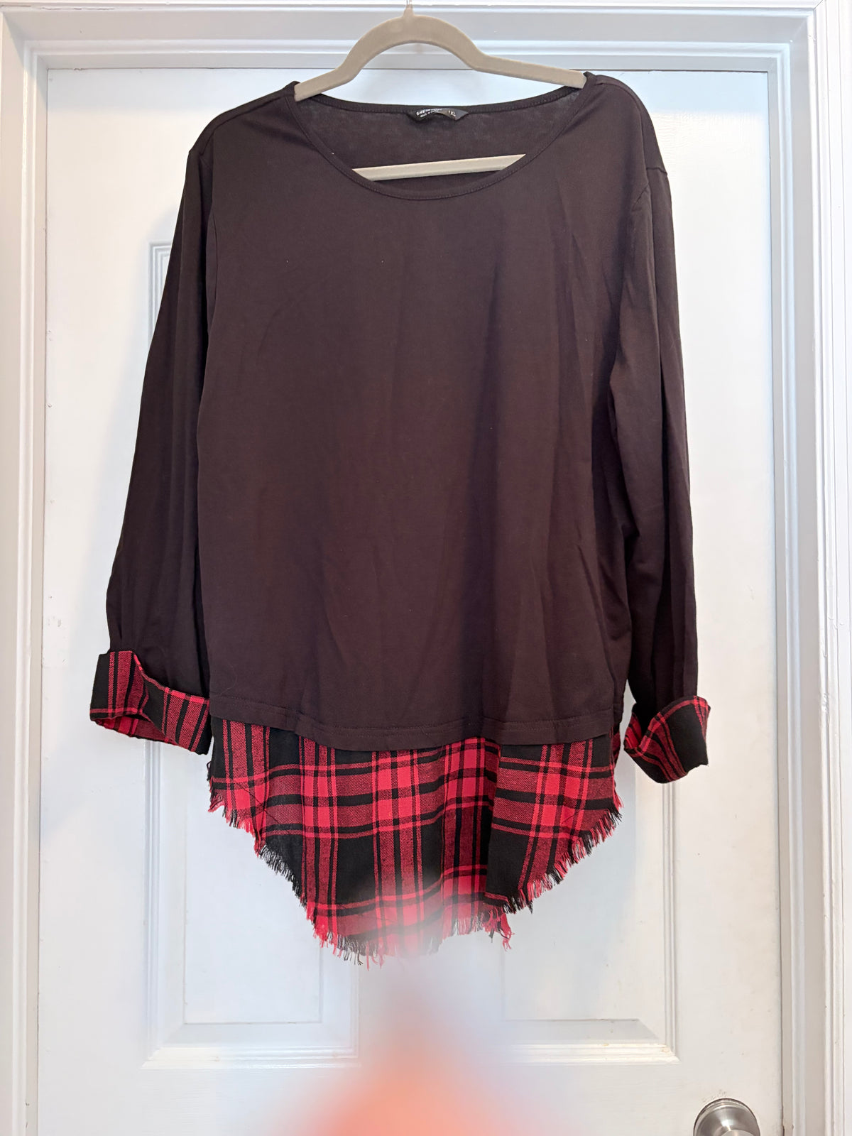SHEIN Curve Black Red Plaid Layered Tunic Top 1XL