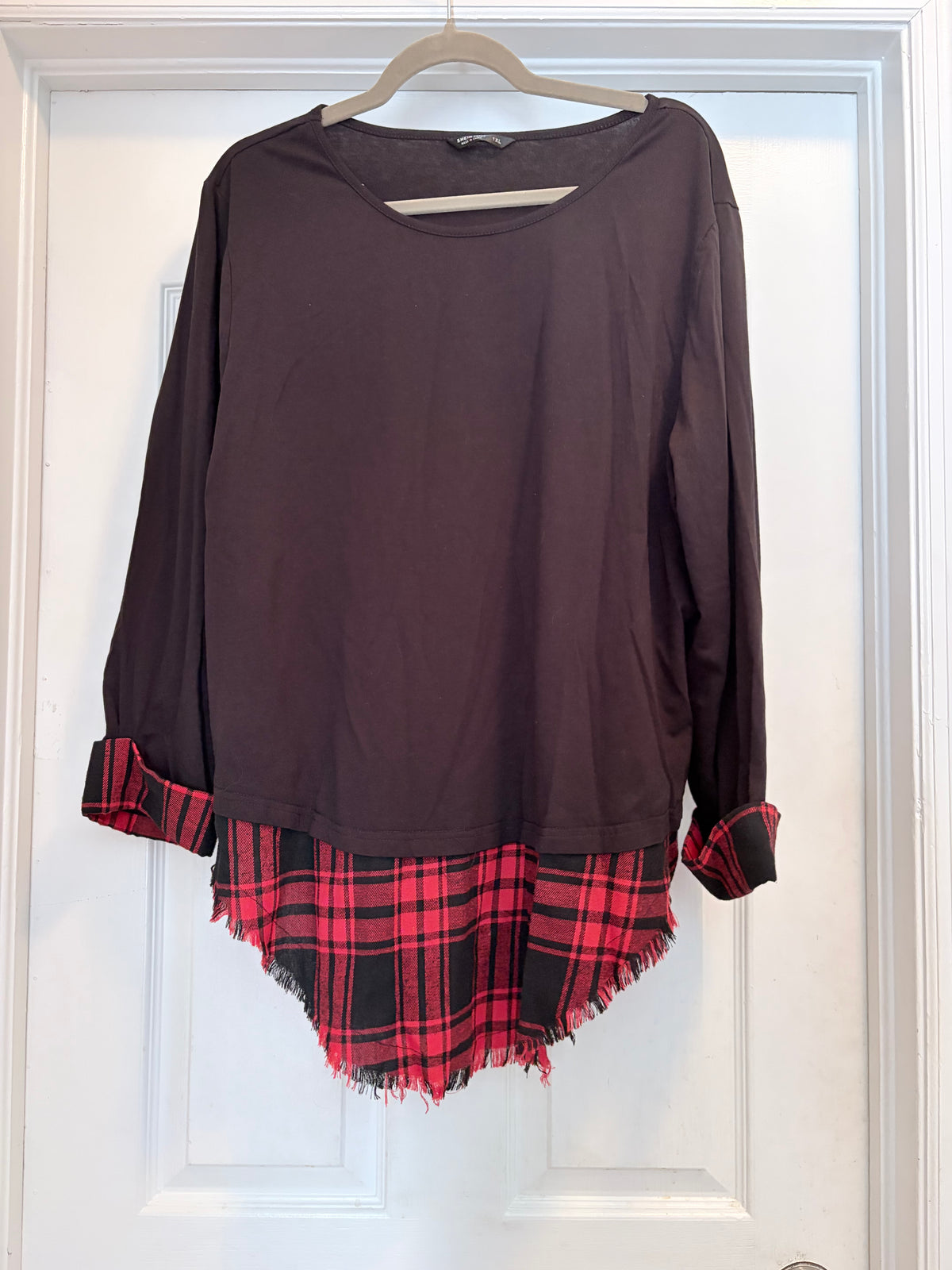 SHEIN Curve Black Red Plaid Layered Tunic Top 1XL