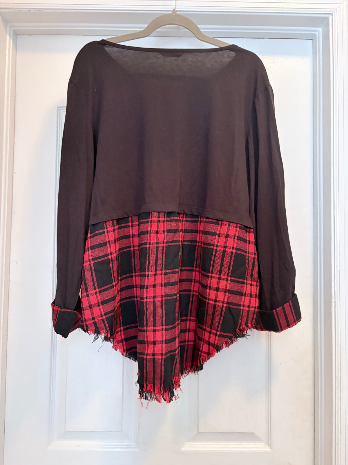 SHEIN Curve Black Red Plaid Layered Tunic Top 1XL