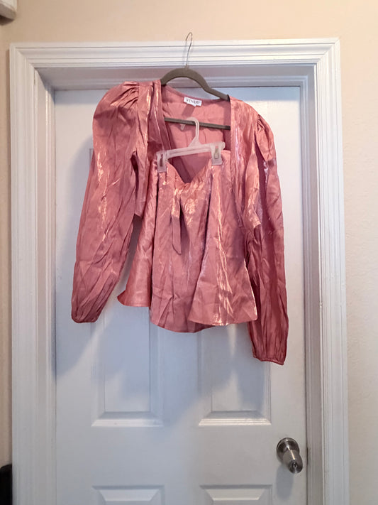 VENUS Rose Pink Shimmer Two Piece Tie Front Set M