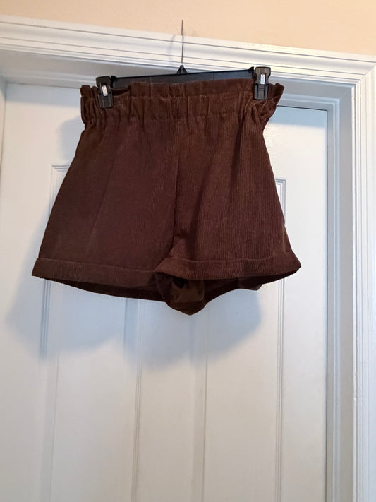 SHEIN Brown Ribbed High Waisted Paperbag Shorts Size L
