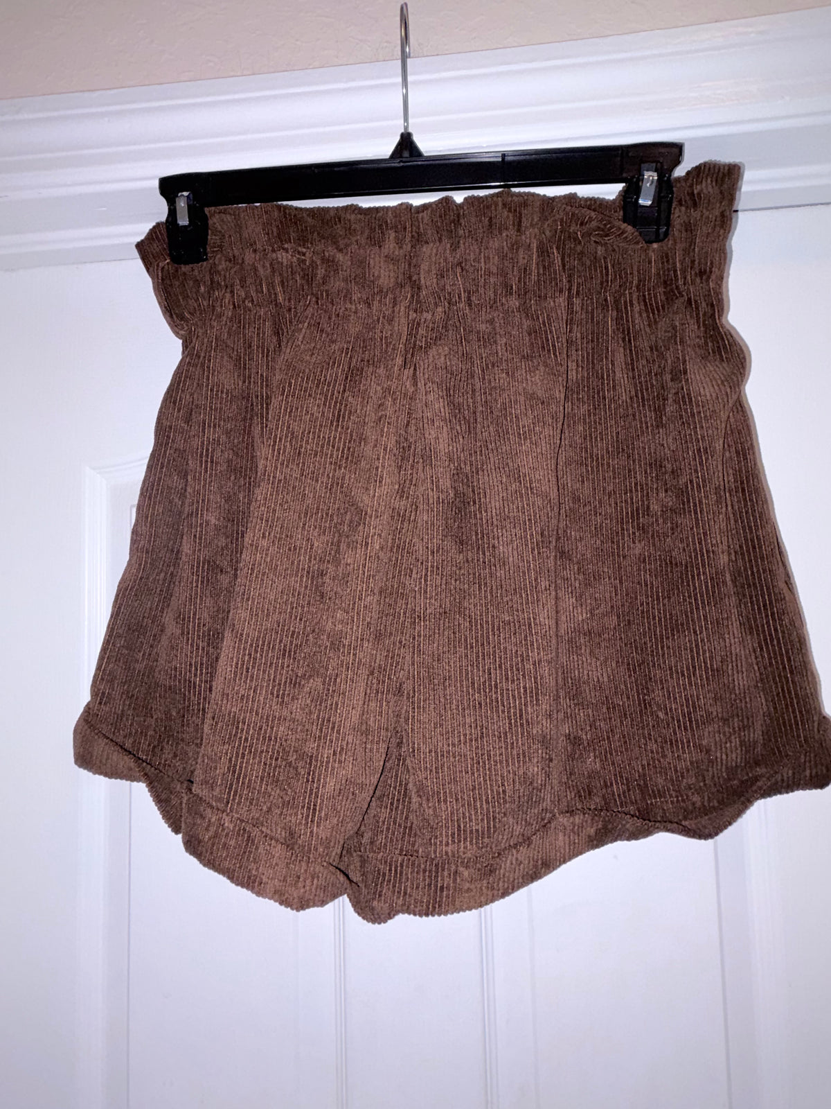 SHEIN Brown Ribbed High Waisted Paperbag Shorts Size L