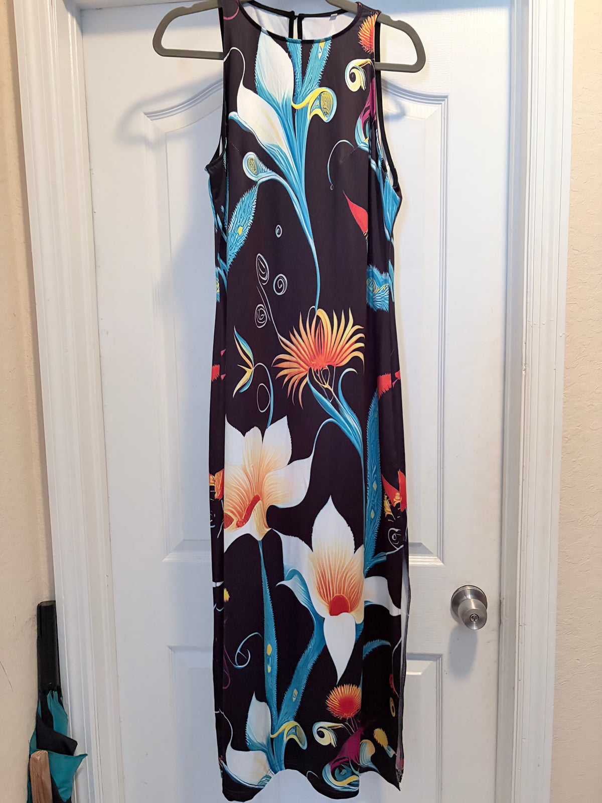 Black Floral Sleeveless Maxi Dress XL