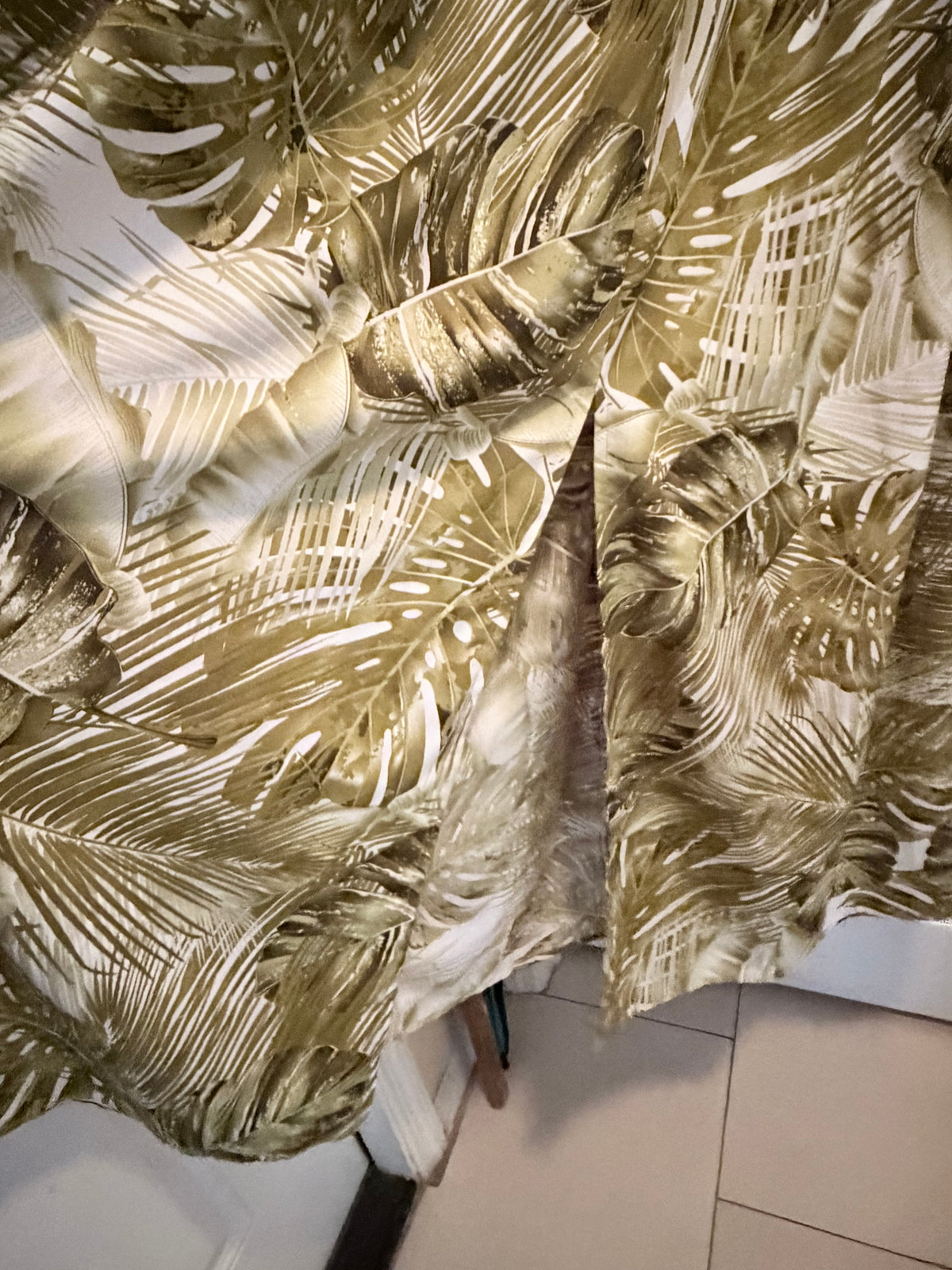 SHEIN Olive Green Tropical Print Smocked Maxi Dress L
