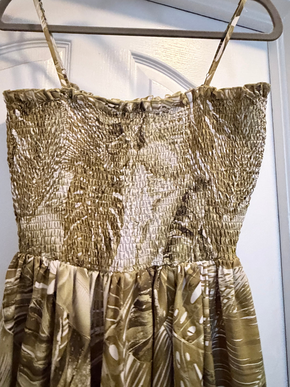 SHEIN Olive Green Tropical Print Smocked Maxi Dress L