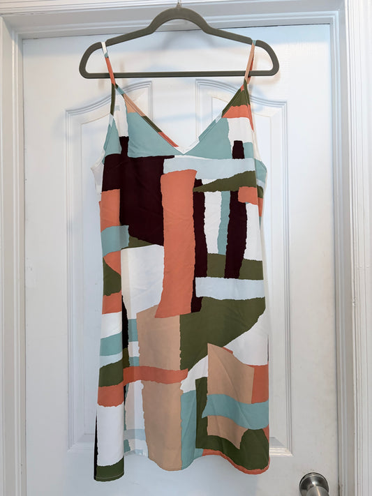 Abstract Colorblock Cami Midi Dress size Large