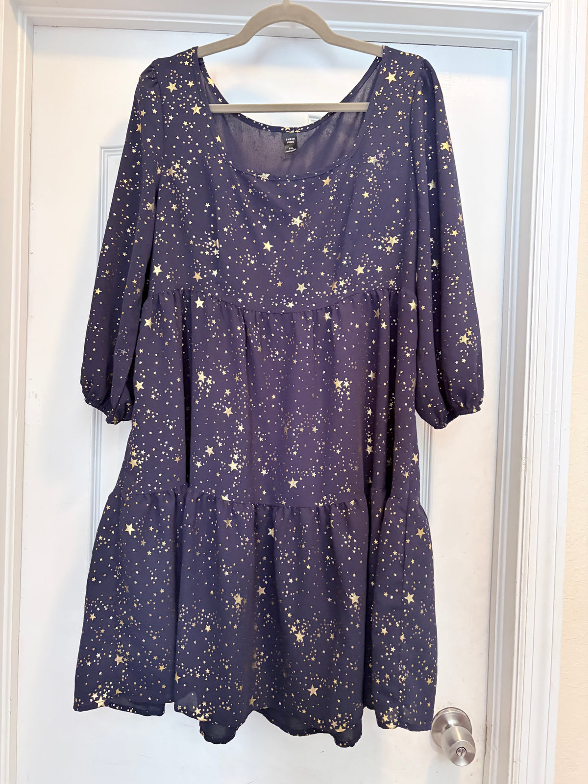 SHEIN Curve Navy Blue Gold Star Tiered Midi Dress 0XL