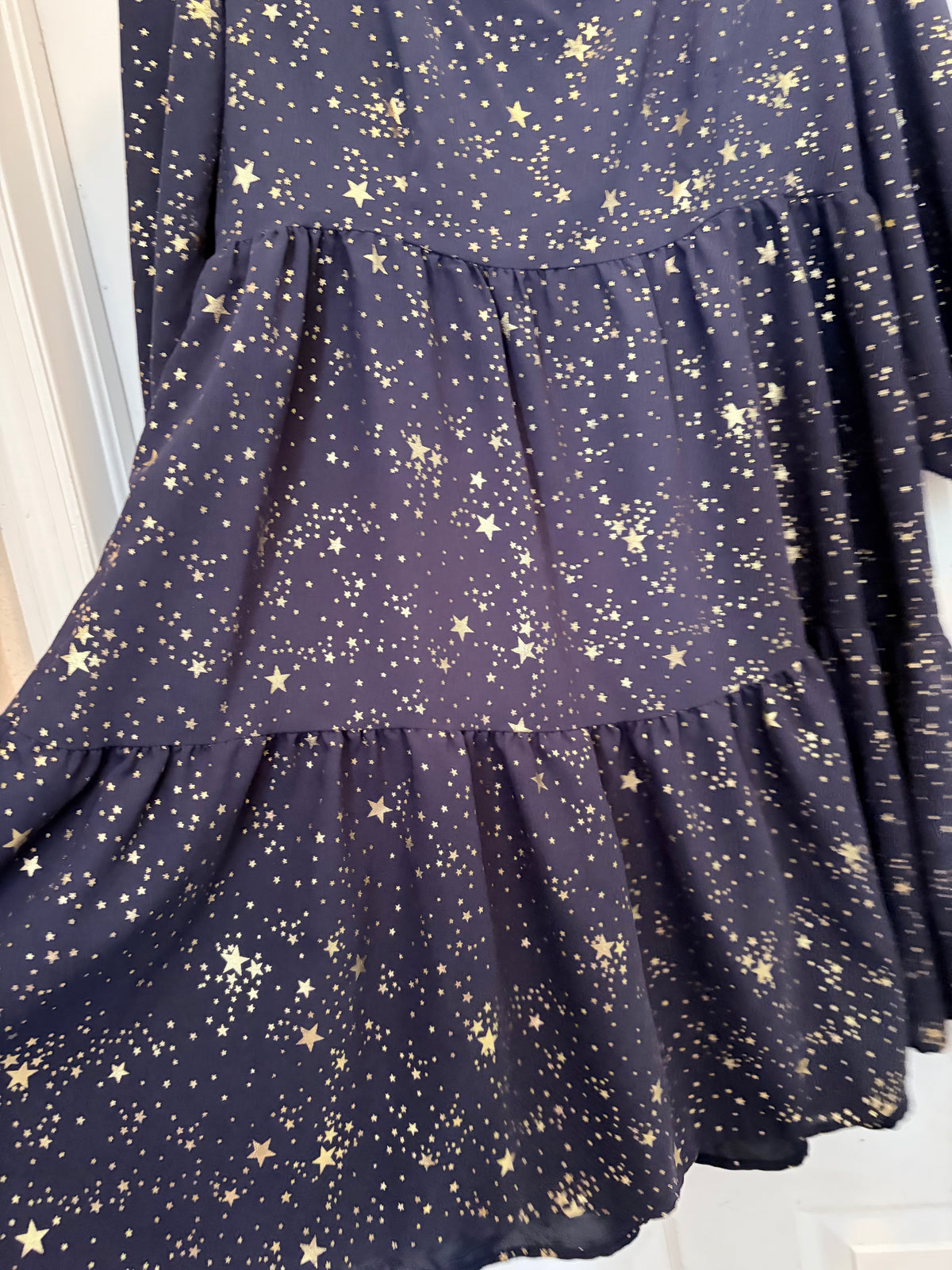 SHEIN Curve Navy Blue Gold Star Tiered Midi Dress 0XL