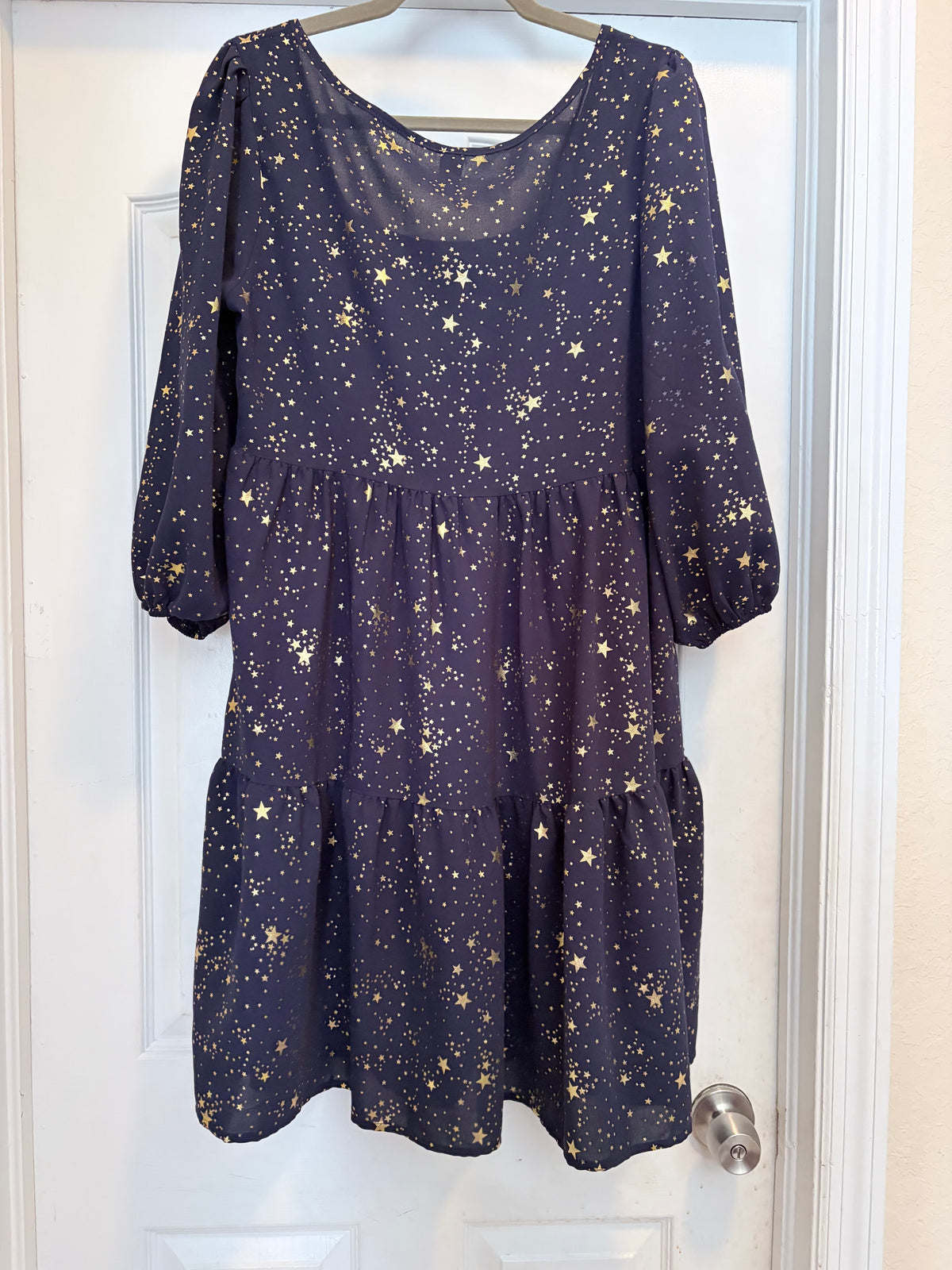 SHEIN Curve Navy Blue Gold Star Tiered Midi Dress 0XL