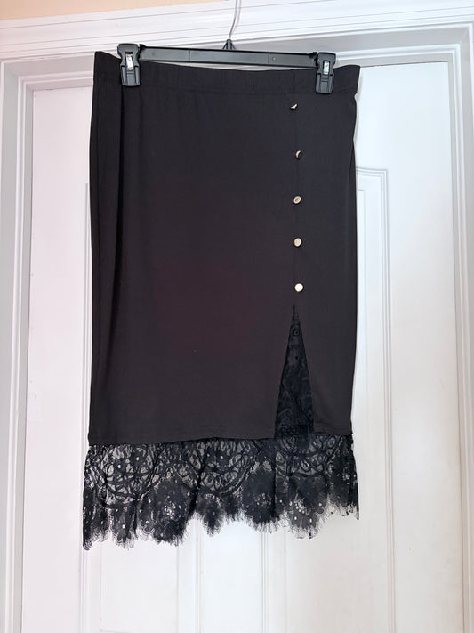 SHEIN Curve Black Ribbed Lace Trim Midi Skirt Size 1XL